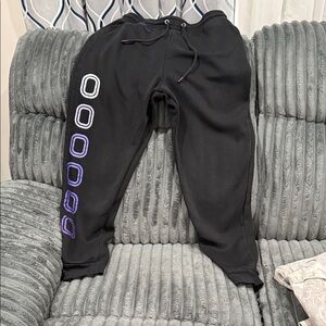 Black Overtime Sweatpants with Purple and White Accents
